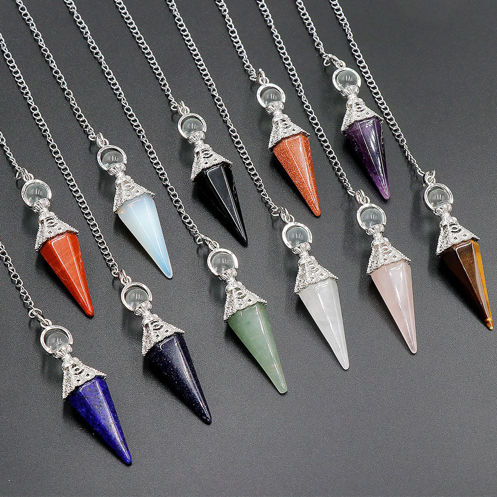 天然水晶六角柱灵摆吊坠两用欧美复古宫廷风挂坠饰品