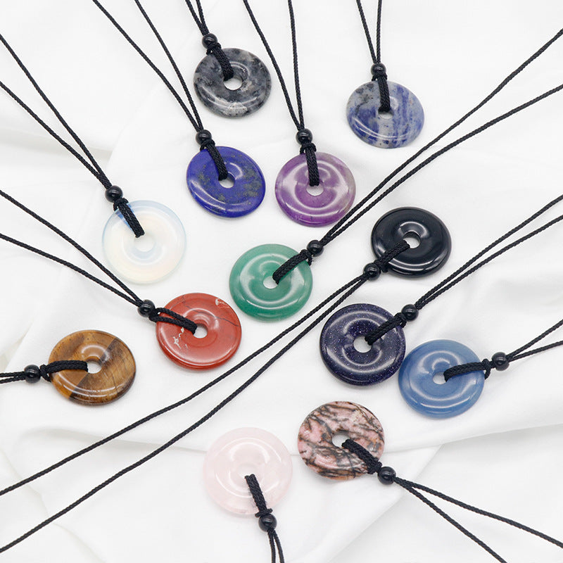 天然水晶半宝石紫水晶30mm平安扣项链