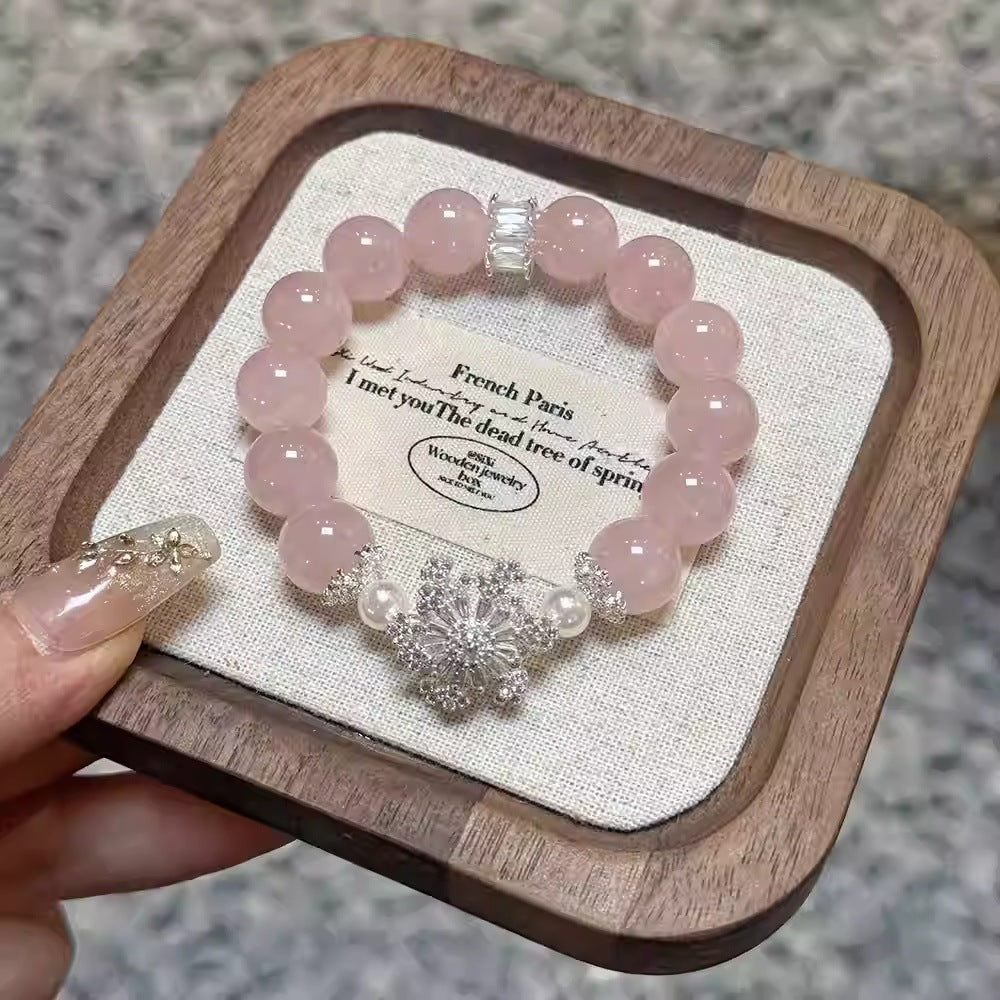 天然粉水晶雪花水晶手串高级感手链