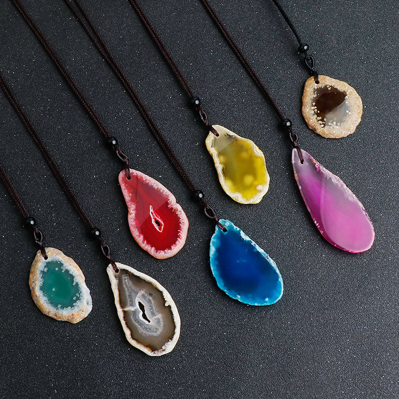 天然石不定形玛瑙片彩色烤色玛瑙片吊坠