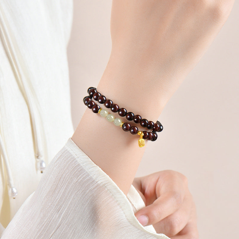 印度小叶紫檀和田玉水晶手串男女款送礼