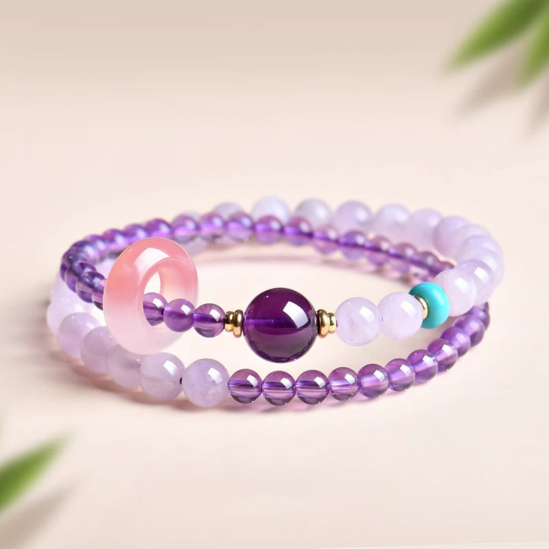 天然紫水晶草莓晶金虎眼多圈手串女款叠戴