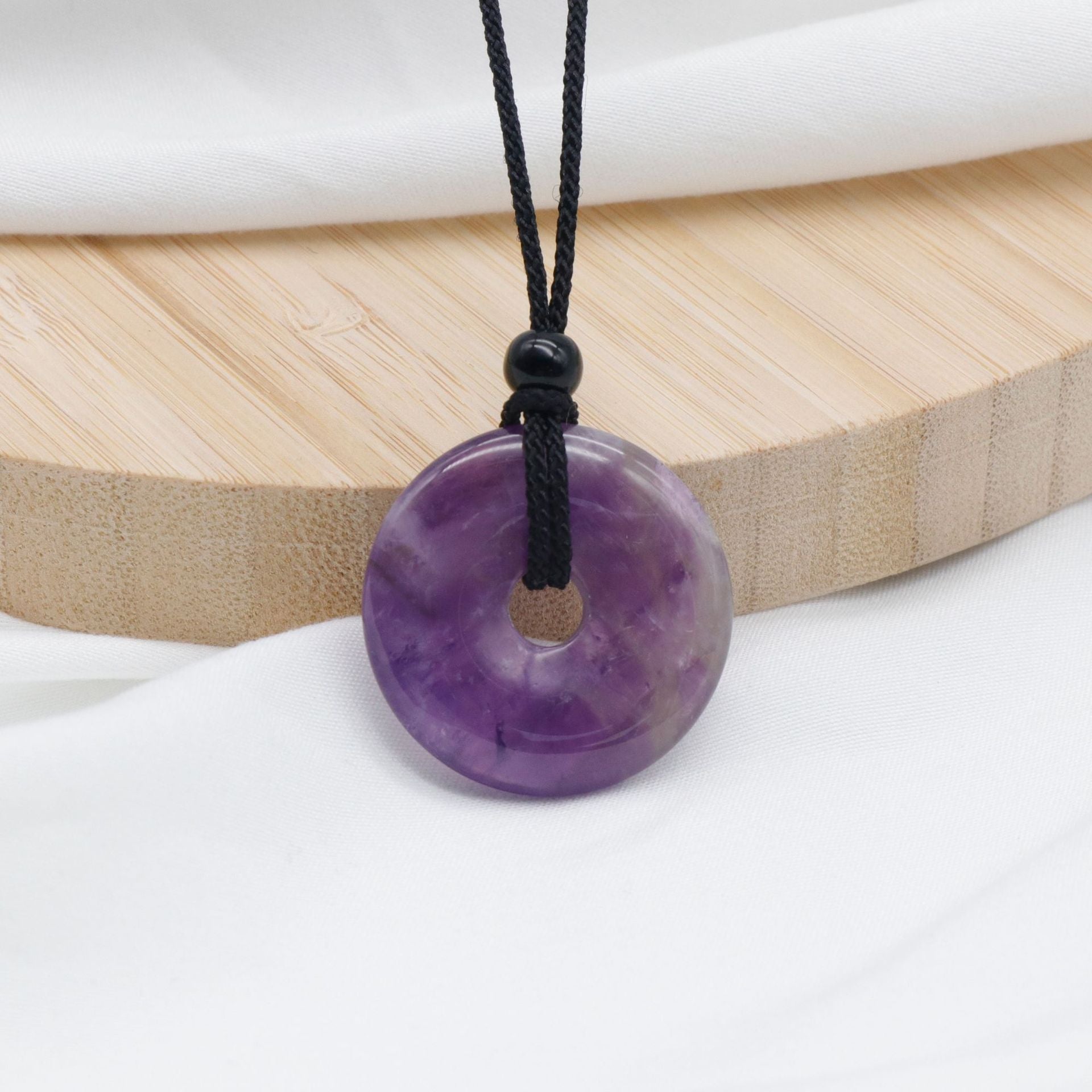 天然水晶半宝石紫水晶30mm平安扣项链