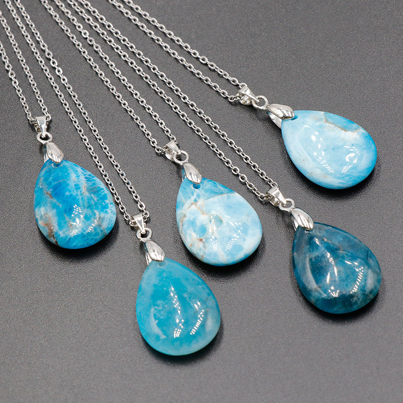 天然水晶紫水晶蓝晶石粉晶水滴面孔吊坠