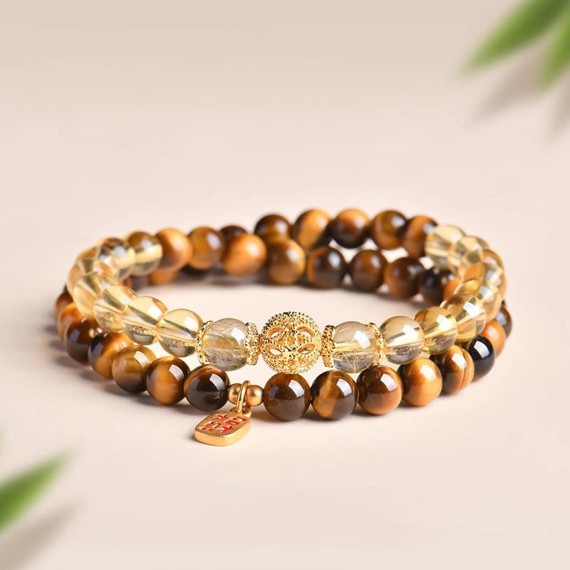 天然紫水晶草莓晶金虎眼多圈手串女款叠戴