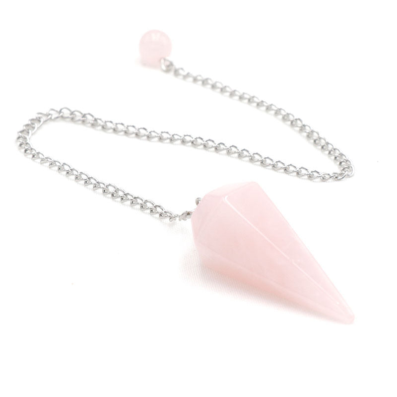 天然水晶玛瑙六角锥石头紫晶粉晶灵摆