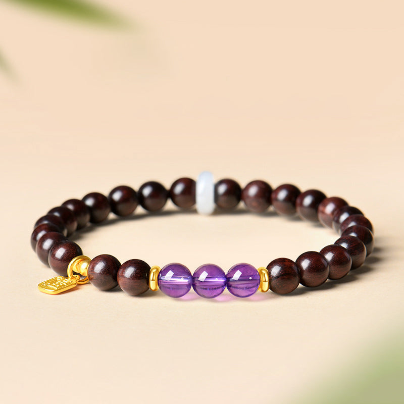 印度小叶紫檀和田玉水晶手串男女款送礼