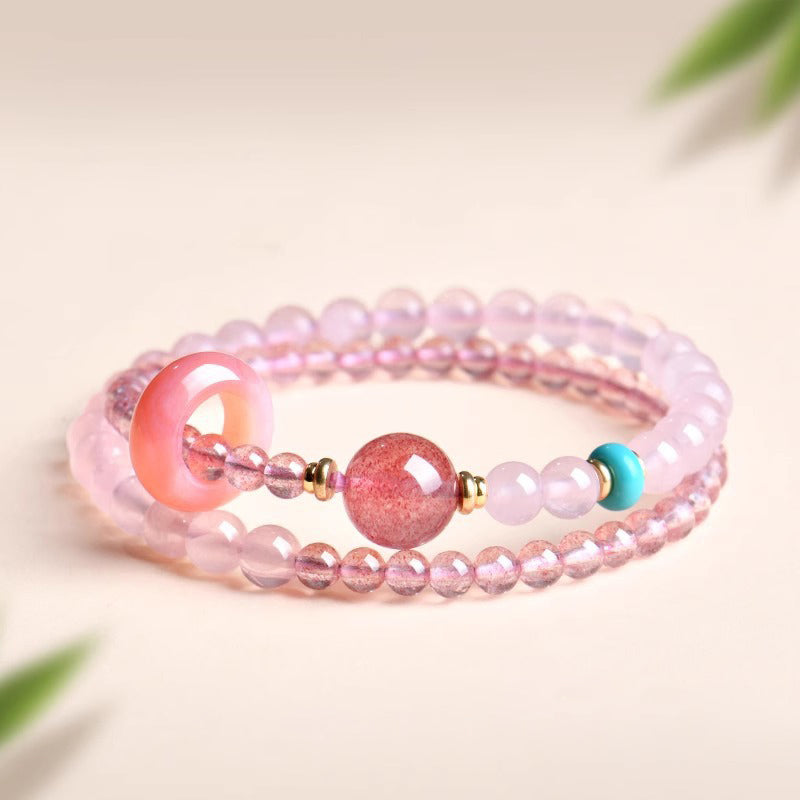 天然紫水晶草莓晶金虎眼多圈手串女款叠戴