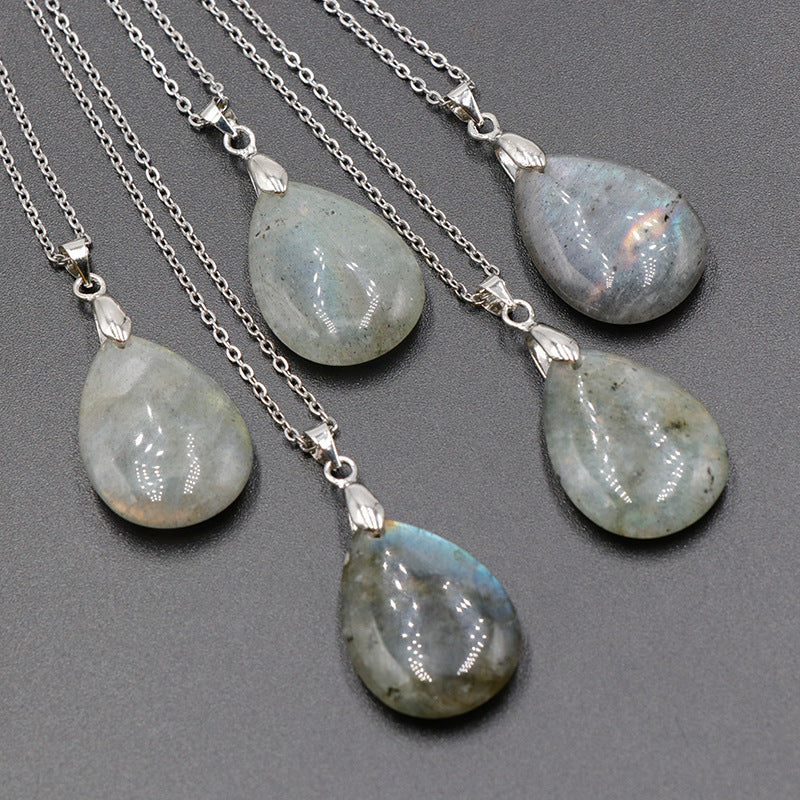 天然水晶紫水晶蓝晶石粉晶水滴面孔吊坠