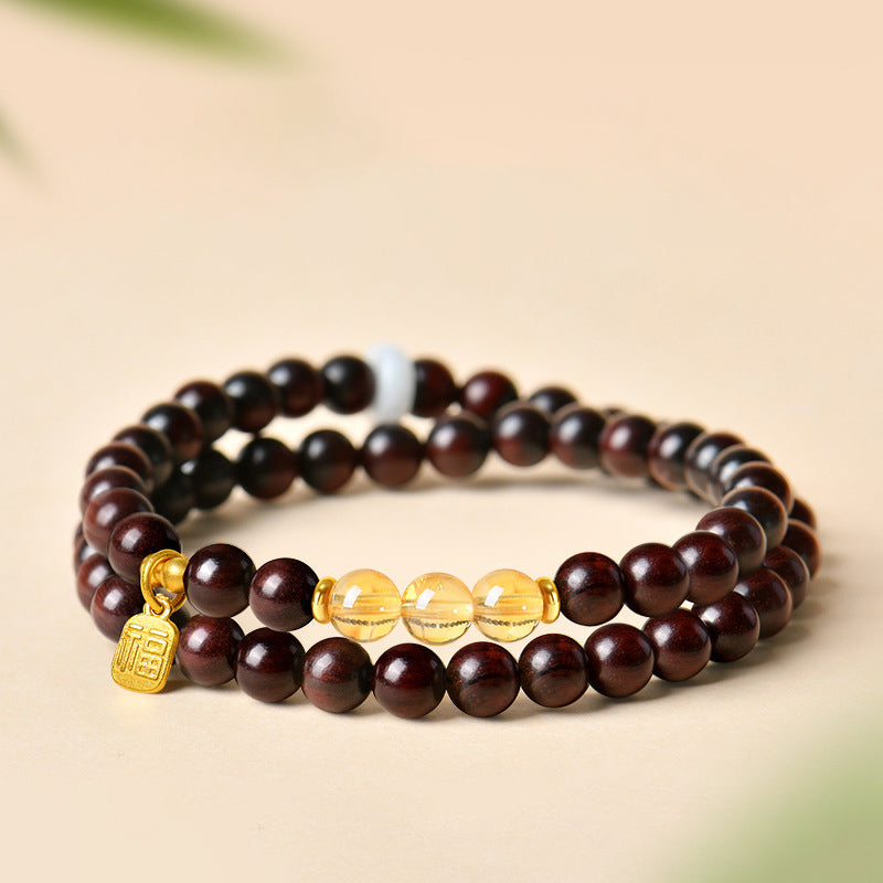 印度小叶紫檀和田玉水晶手串男女款送礼