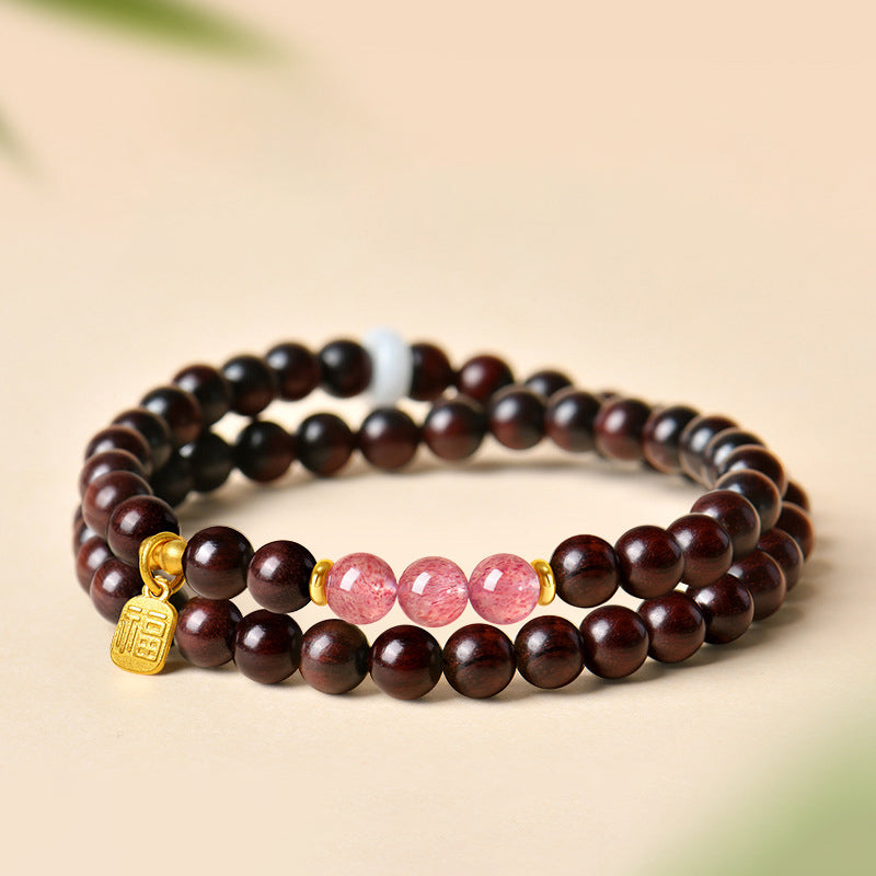 印度小叶紫檀和田玉水晶手串男女款送礼