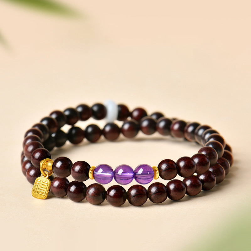 印度小叶紫檀和田玉水晶手串男女款送礼