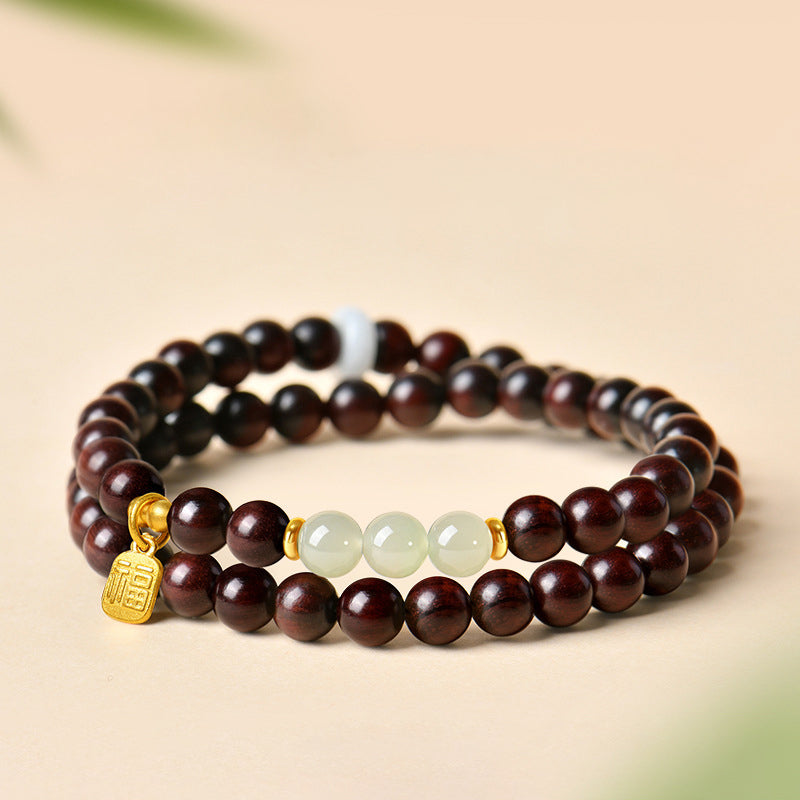 印度小叶紫檀和田玉水晶手串男女款送礼