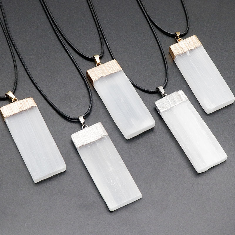 天然石 石膏石鎏金边原石条形柱体吊坠