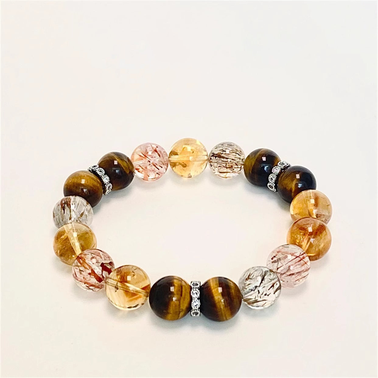 天然黑金超黄塔晶水晶串虎眼石情侣款手链