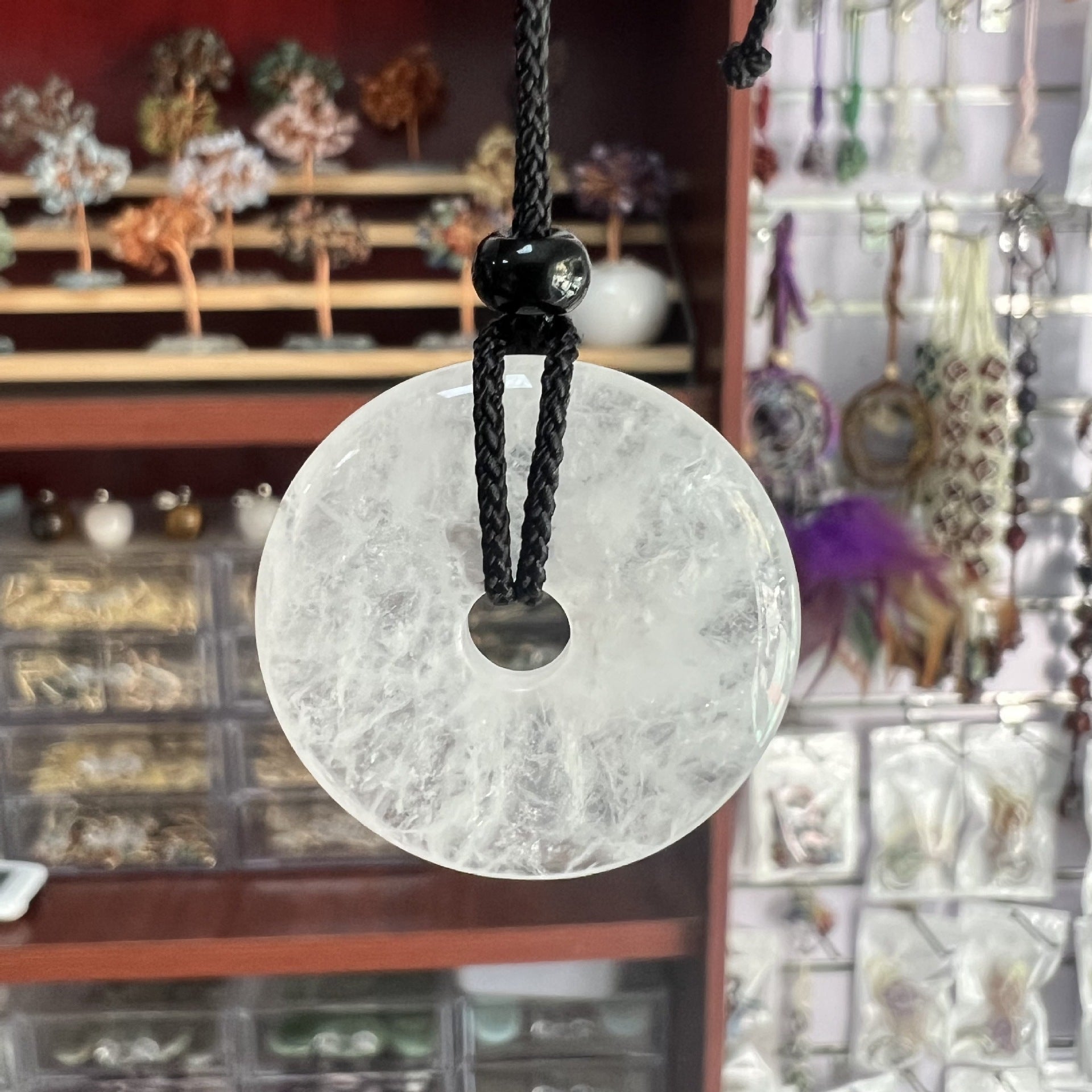 天然水晶半宝石紫水晶30mm平安扣项链