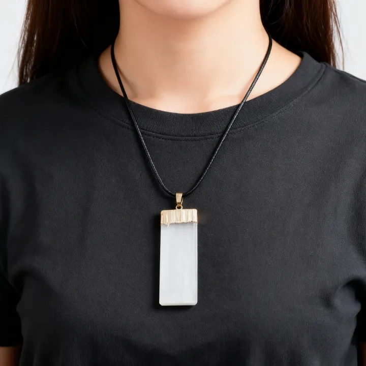 天然石 石膏石鎏金边原石条形柱体吊坠