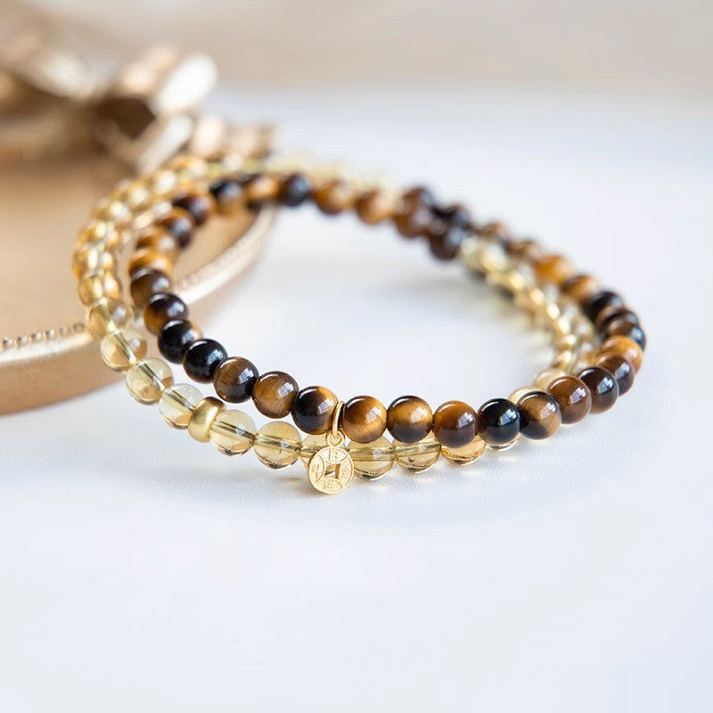 天然黄水晶虎眼石双圈手串高级感手链