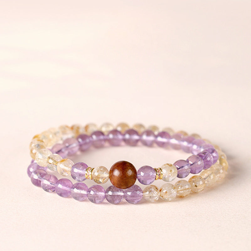 新款天然紫水晶和黄水晶双圈原创设计手链