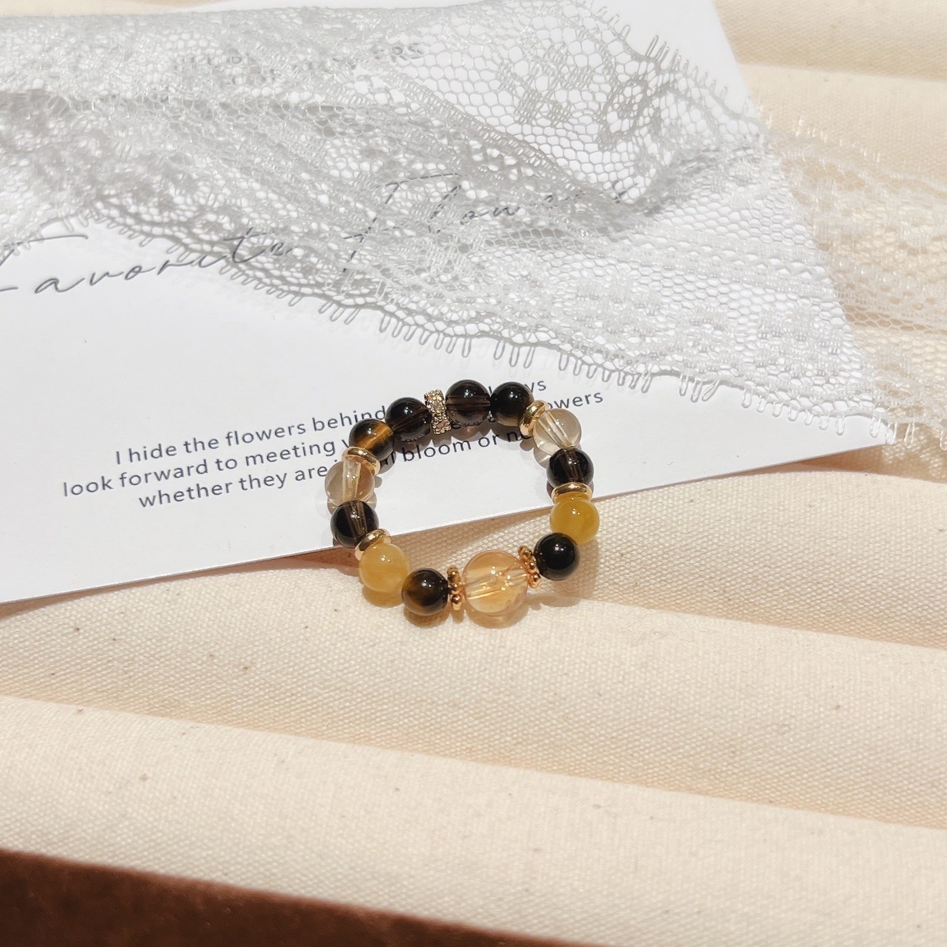 天然水晶虎眼石茶晶黄塔晶综合男女款戒指