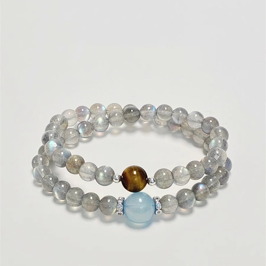 水晶手串天然灰月光石高级感金虎眼石蓝虎眼手链