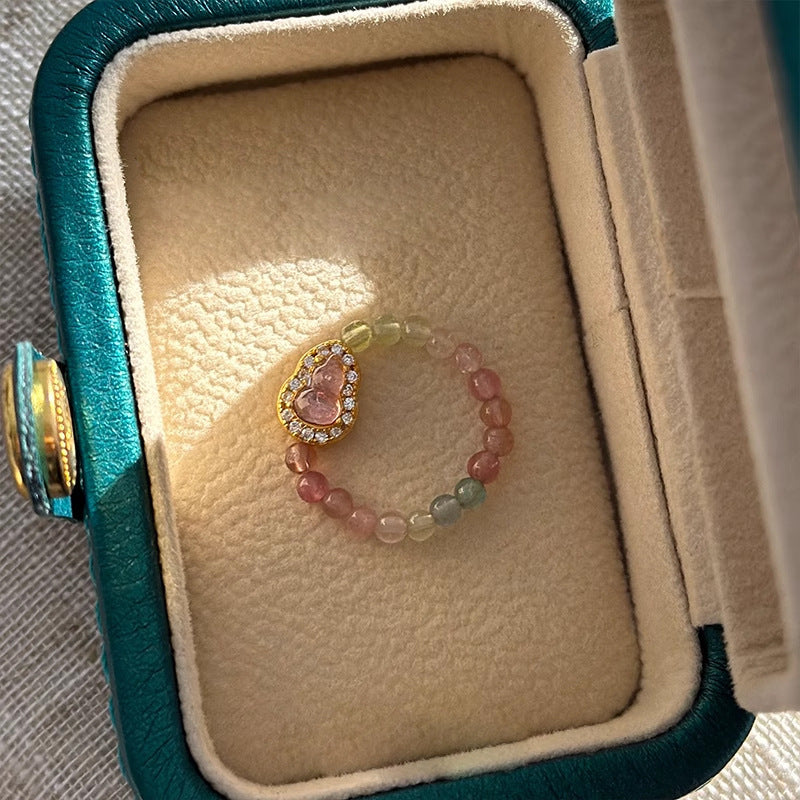 天然彩碧玺葫芦戒指不掉色水晶指环