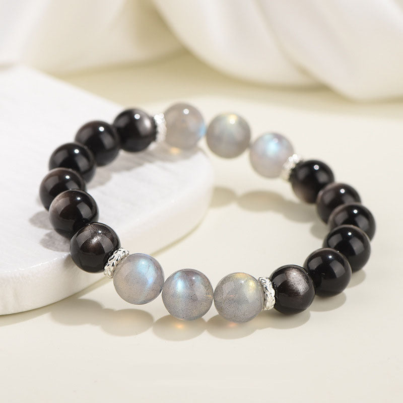 黑曜石手串男天然高端拉长石手链