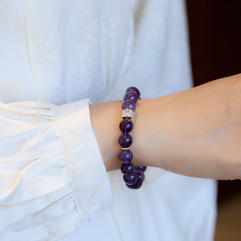 新款轻奢高级感天然方钻紫水晶手串