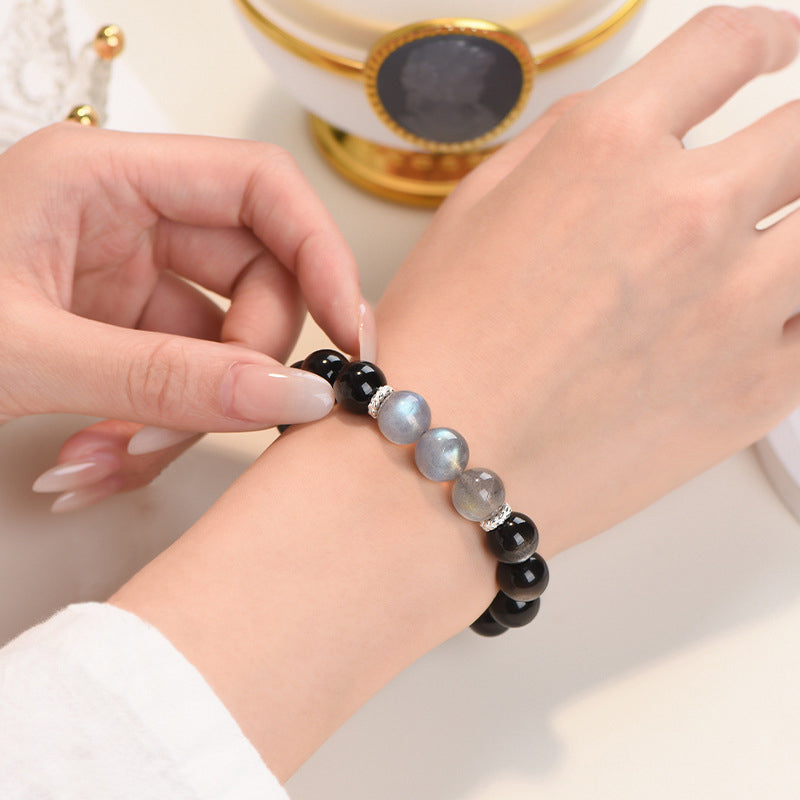 黑曜石手串男天然高端拉长石手链