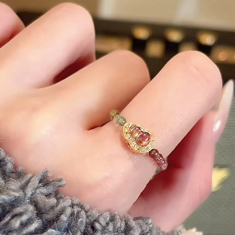 天然彩碧玺葫芦戒指不掉色水晶指环