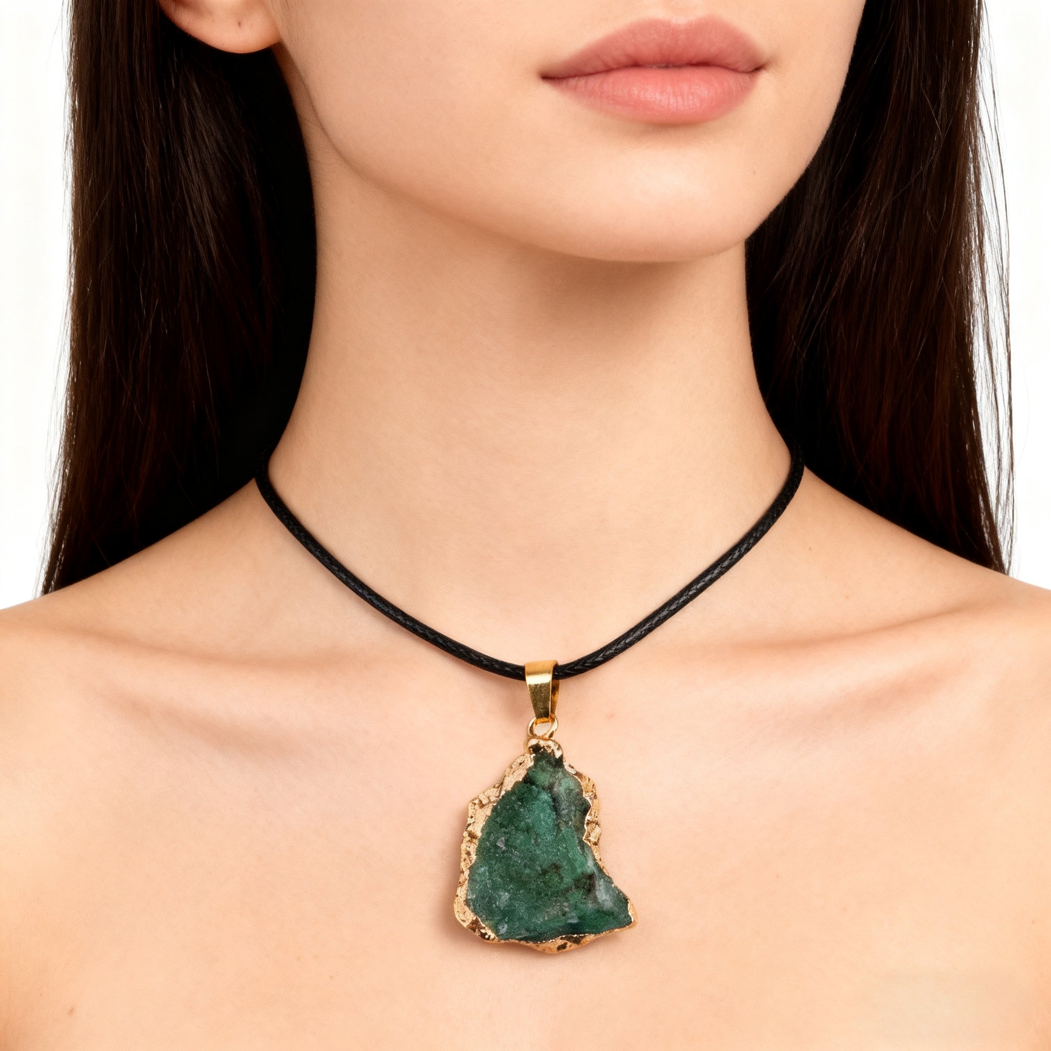 天然原石水晶石鎏金边吊坠不规则项链